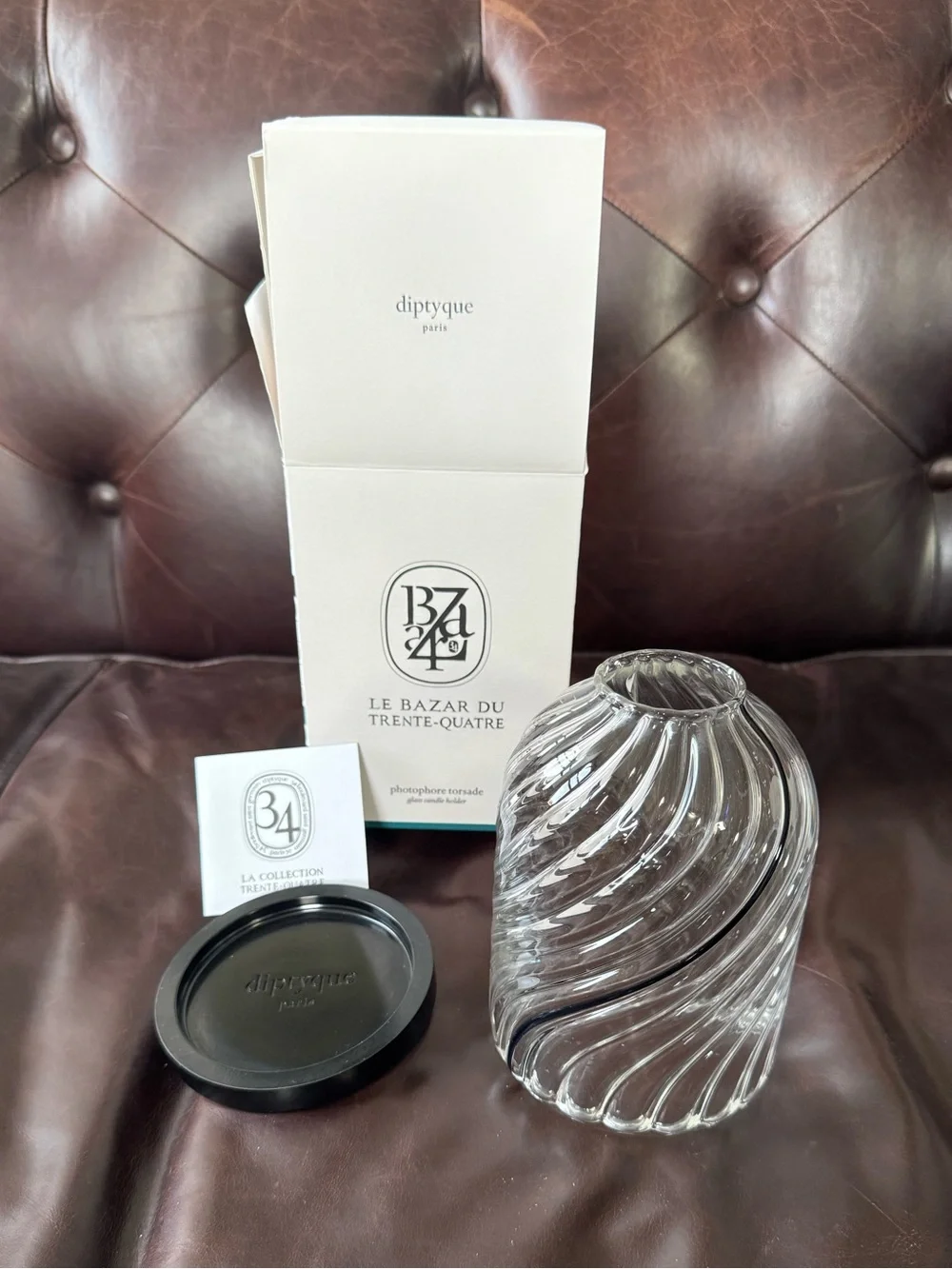 DIPTYQUE EUC Photophore Torsade Glass Candle Holder in Clear with Black Base - Picture 5 of 7